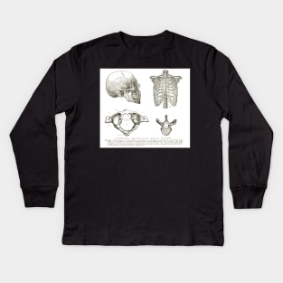 Human anatomy, 19th century diagrams, Human Skull, Thorax, The Atlas, and Vertebra Kids Long Sleeve T-Shirt